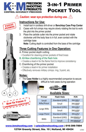 K&M Premium Carbide 3-in-1 Primer Pocket Correction Tool